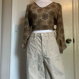 Cream Corduroy Flare Pants